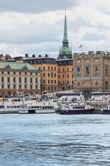 Cityscape of  old town with blue ocean in Stockholm, Sweden