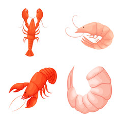 Isolated object of shrimp and crab logo. Collection of shrimp and sea stock symbol for web.