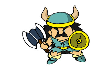 かわいい北欧のバイキングChibi Fantasy Fighter Character Viking　on white background
