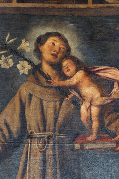 Saint Anthony of Padua holding baby Jesus, altar of the Saint Vincenca in the Church of All Saints in Blato, Korcula island, Croatia