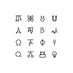 Set of physic, science, physic education, function, money outline style icon - vector
