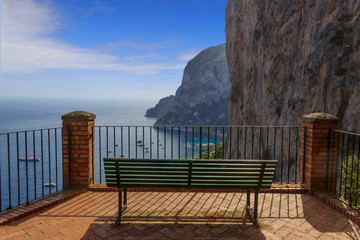 Panoramic view of Marina Piccola and Tyrrhenian sea in Capri island, Italy.