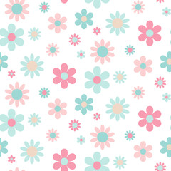 Fototapeta na wymiar Abstract seamless pattern of pink and blue flowers