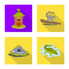 Vector design of safari and animal sign. Collection of safari and fun vector icon for stock.