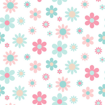 Abstract seamless pattern of pink and blue flowers