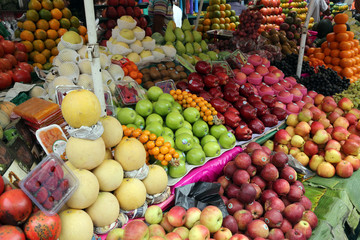 Asian farmer's market selling fresh fruits, Kolkata, India