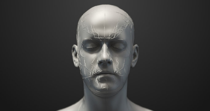 Futuristic Bionic Robot Face - Technology Related 3D Illustration Render