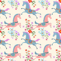 Beautiful horse and flowers seamless pattern