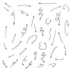 The collection of hand drawn arrows. Arrows set on the white background. Vector EPS 10.