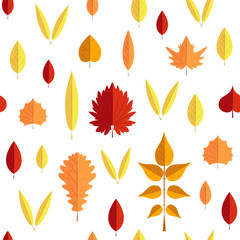 Seamless pattern with autumn leaves. Simple flat style background of leaf fall.