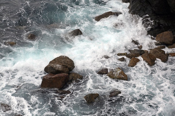 Waves breaking on the rocks