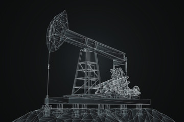 oil derrick. vector 3d object. mining of minerals. abstract explosion of particles.