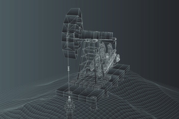 oil derrick. vector 3d object. mining of minerals. abstract explosion of particles.