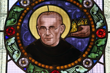 Saint Maximilian Kolbe, stained glass window in Basilica Assumption of the Virgin Mary in Marija...