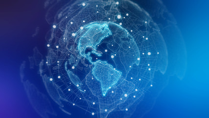 Fototapeta na wymiar Global network blue background 3D rendering