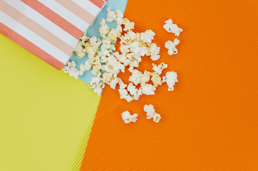 Flat lay of popcorn for cinema concept