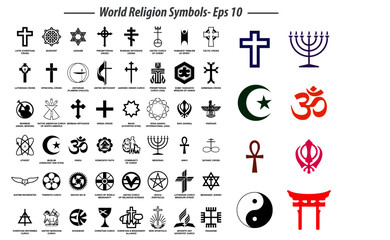 world religion symbols signs of major religious groups and other religions isolated. easy to modify - obrazy, fototapety, plakaty