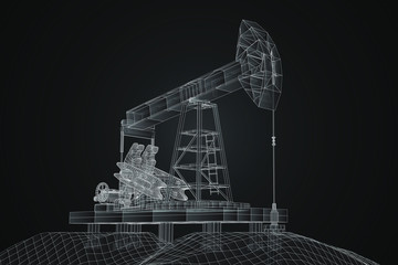 oil derrick. vector 3d object. mining of minerals. abstract explosion of particles.