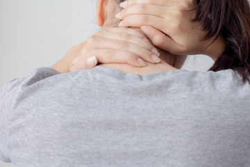 Women have neck pain health care concept.