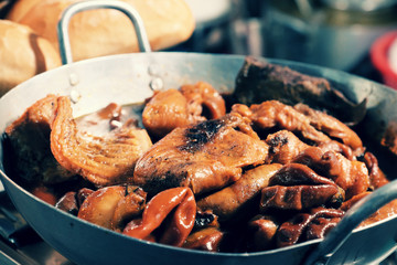 pork offal breads on cart at night food street market