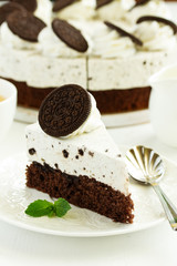 A piece of chocolate cake. Selective focus.