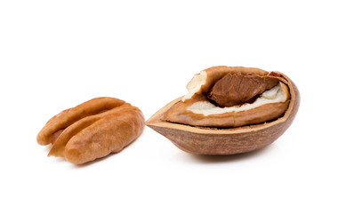 Fresh pecan nuts isolated on a white background