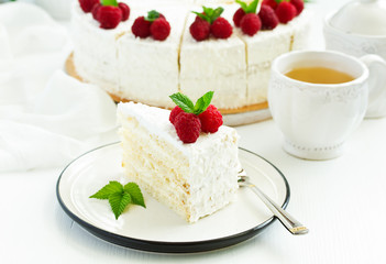 raspberry and cream cake. Selective focus.
