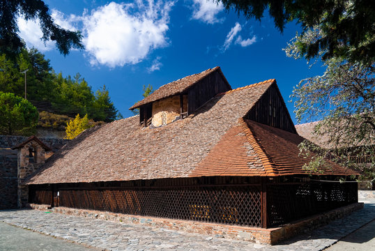 The famous church of Panagia tou Araka, a listed UNESCO World Heritage Site on the Troodos range in Cyprus