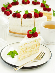 raspberry and cream cake. Selective focus.