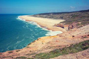 Fototapeta na wymiar Atlantic ocean, beach in Nazare. Portugal, Europe
