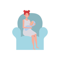 woman sitting on sofa with a newborn baby in her arms