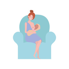 woman sitting on sofa with a newborn baby in her arms