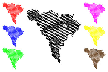 Alba County (Administrative divisions of Romania, Centru development region) map vector illustration, scribble sketch Alba map