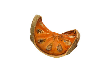 Dried bale fruits or dried bael fruits on Isolated white background , dried food