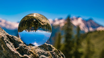 Crystal ball alpine landscape shot at Rauris, Salzburg, Austria