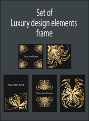 Set of gold black decorative luxury design elements. Labels and frames. Art deco.