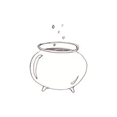 Hand drawn sketch illustration Halloween cauldron isolated on white