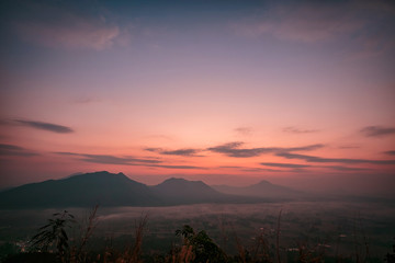 Landscape lot of fog Phu Thok Mountain at Chiang Khan ,Loei Province in Thailand.