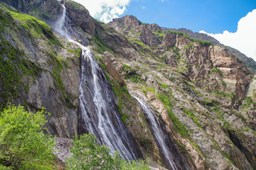Dombay. First Sofrudzhu Fall. Nature and travel. Russia, North Caucasus, Karachay-Cherkessia
