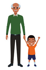 Single father with little son cartoon