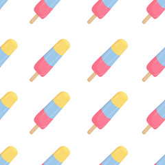Seamless pattern with ice cream on white background. Colorful background for kids, fabric, Wallpaper, ice cream shop. Vector illustration.