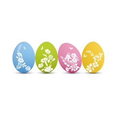 Colorful Easter eggs decorated with flowers and butterflies. vector illustration