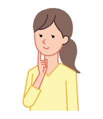 顎に指を当てて考える女性