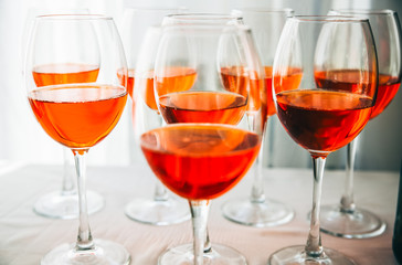 Alcohol in wine glasses at the party.
