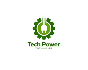 eco power logo design template, creative gear logo design vector