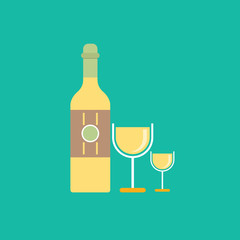 Vector illustration of a bottle and glass