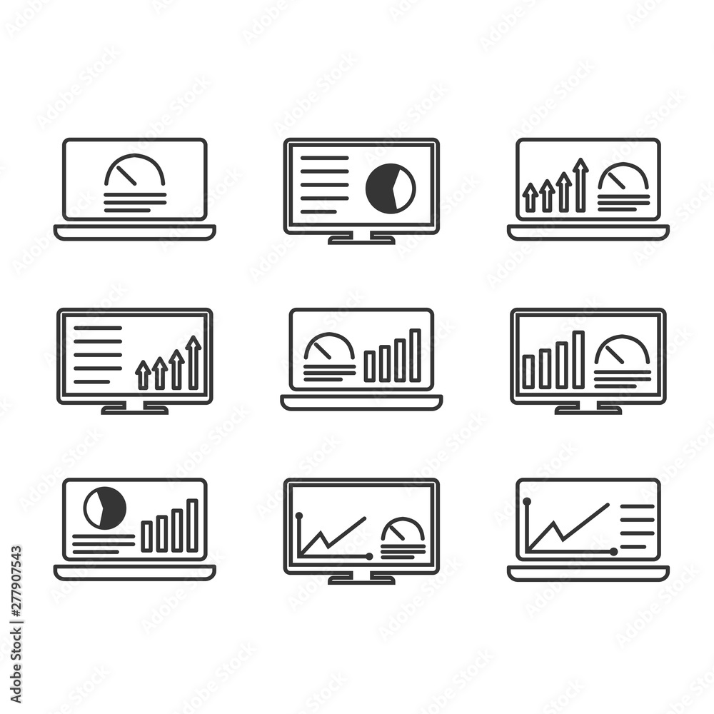 Poster Project dashboard linear icon set template color editable. Dashboard pack symbol vector sign isolated on white background. Simple logo vector illustration for graphic and web design.