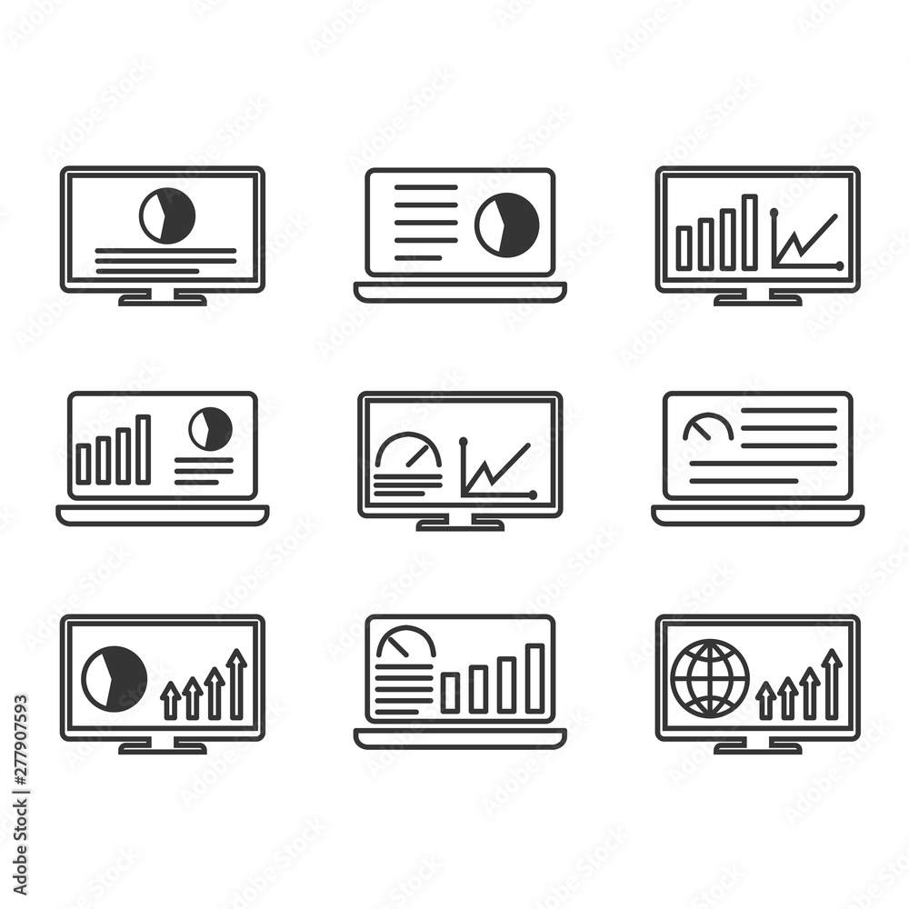 Poster Project dashboard linear icon set template color editable. Dashboard pack symbol vector sign isolated on white background. Simple logo vector illustration for graphic and web design.