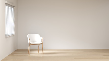 The white color in the room is empty. On the wooden floor without furniture 3d rendering modern empty home design