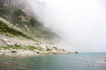 Seeufer im Nebel